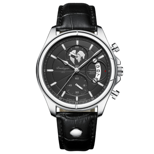 Men’s Round Chronograph Watch – Leather Strap with Luminous Calendar