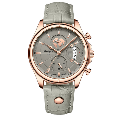 Men’s Round Chronograph Watch – Leather Strap with Luminous Calendar