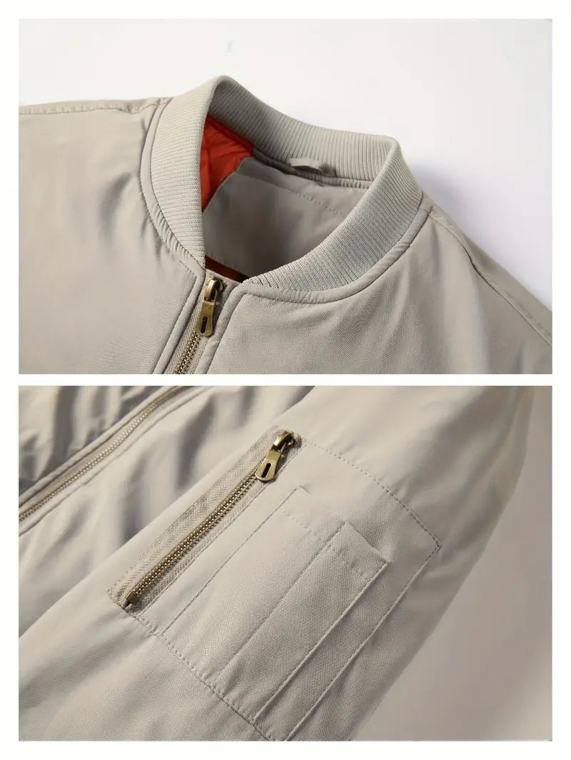 Men's Stylish Bomber Jacket with Ribbed Cuffs & Hem - Trendy Outerwear for Casual & Smart Looks