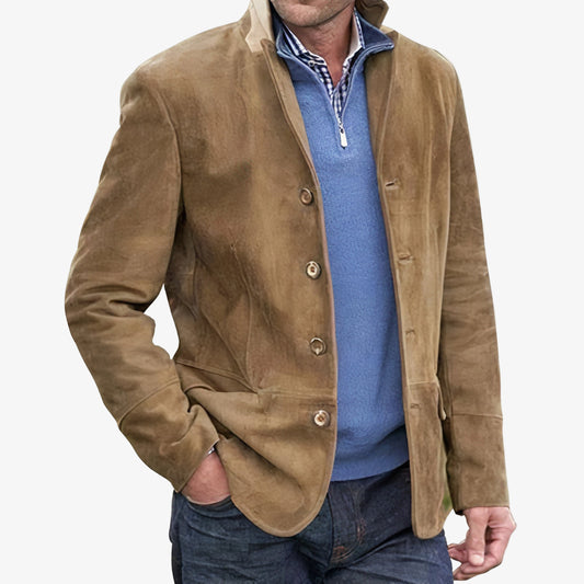 Men's Suede Button-Up Jacket - Stylish & Versatile Outerwear for Casual and Smart Looks - Perfect for All Seasons