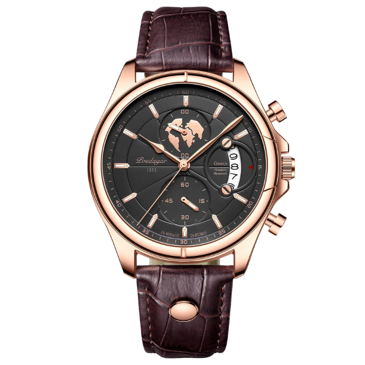 Men’s Round Chronograph Watch – Leather Strap with Luminous Calendar