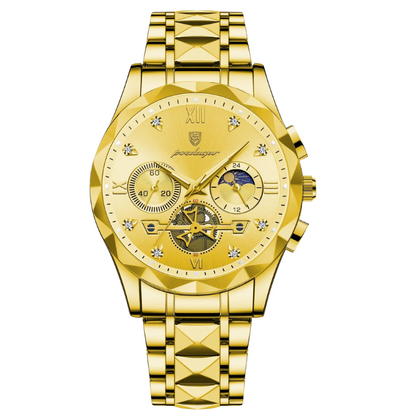 Men’s Luxury Chronograph Quartz Watch – Diamond-Cut with Gold-Plated Accents