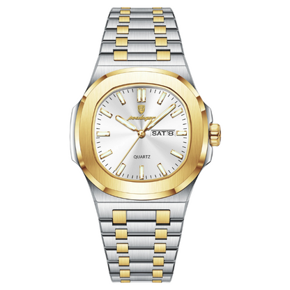 Men’s Two-Tone Quartz Watch – Day-Date Calendar & Elegant Business Style