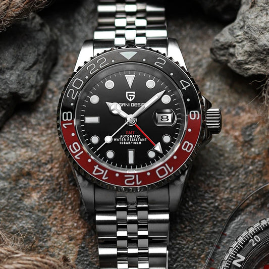 40MM Automatic GMT Men's Watch with Stainless Steel Case and Ceramic Bezel