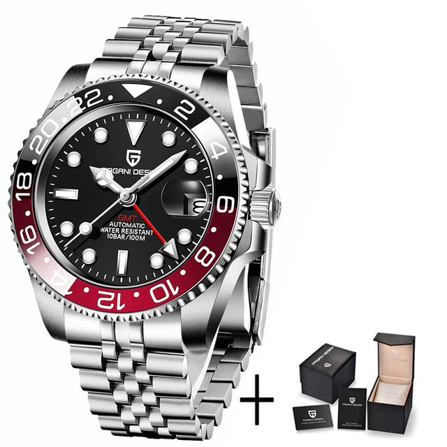 40MM Automatic GMT Men's Watch with Stainless Steel Case and Ceramic Bezel