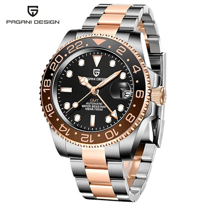40MM Automatic GMT Men's Watch with Stainless Steel Case and Ceramic Bezel