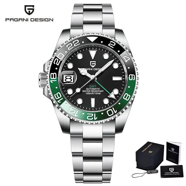 40MM Automatic GMT Men's Watch with Stainless Steel Case and Ceramic Bezel
