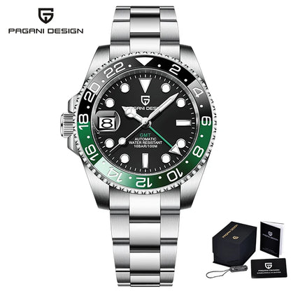 40MM Automatic GMT Men's Watch with Stainless Steel Case and Ceramic Bezel