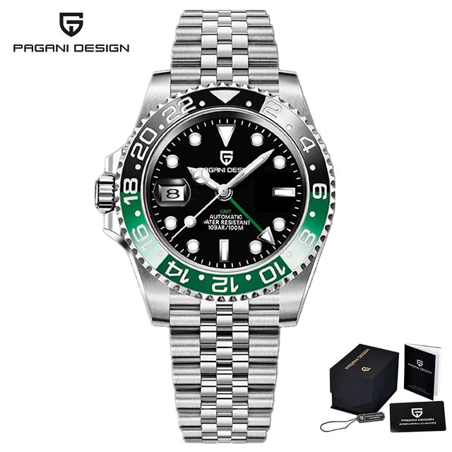 40MM Automatic GMT Men's Watch with Stainless Steel Case and Ceramic Bezel