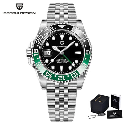 40MM Automatic GMT Men's Watch with Stainless Steel Case and Ceramic Bezel