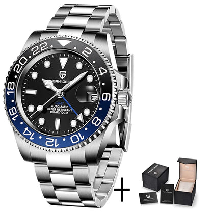 40MM Automatic GMT Men's Watch with Stainless Steel Case and Ceramic Bezel