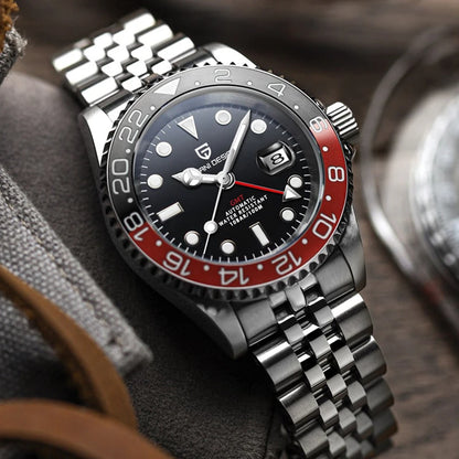 40MM Automatic GMT Men's Watch with Stainless Steel Case and Ceramic Bezel