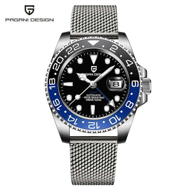 40MM Automatic GMT Men's Watch with Stainless Steel Case and Ceramic Bezel