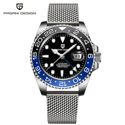 40MM Automatic GMT Men's Watch with Stainless Steel Case and Ceramic Bezel