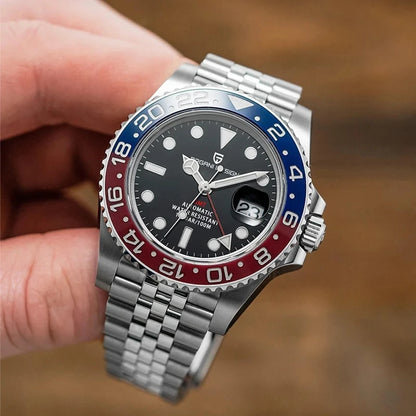 40MM Automatic GMT Men's Watch with Stainless Steel Case and Ceramic Bezel