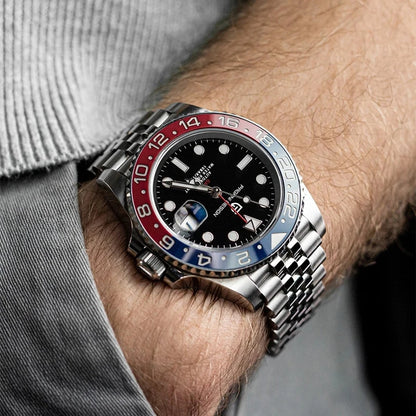 40MM Automatic GMT Men's Watch with Stainless Steel Case and Ceramic Bezel