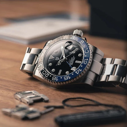 40MM Automatic GMT Men's Watch with Stainless Steel Case and Ceramic Bezel