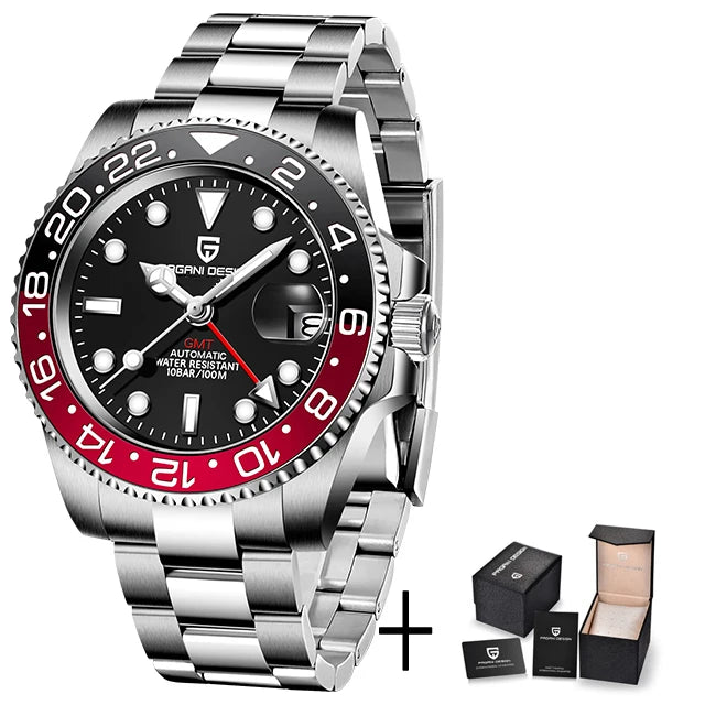 40MM Automatic GMT Men's Watch with Stainless Steel Case and Ceramic Bezel