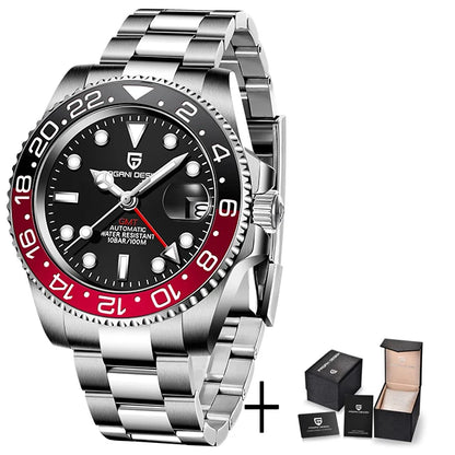 40MM Automatic GMT Men's Watch with Stainless Steel Case and Ceramic Bezel