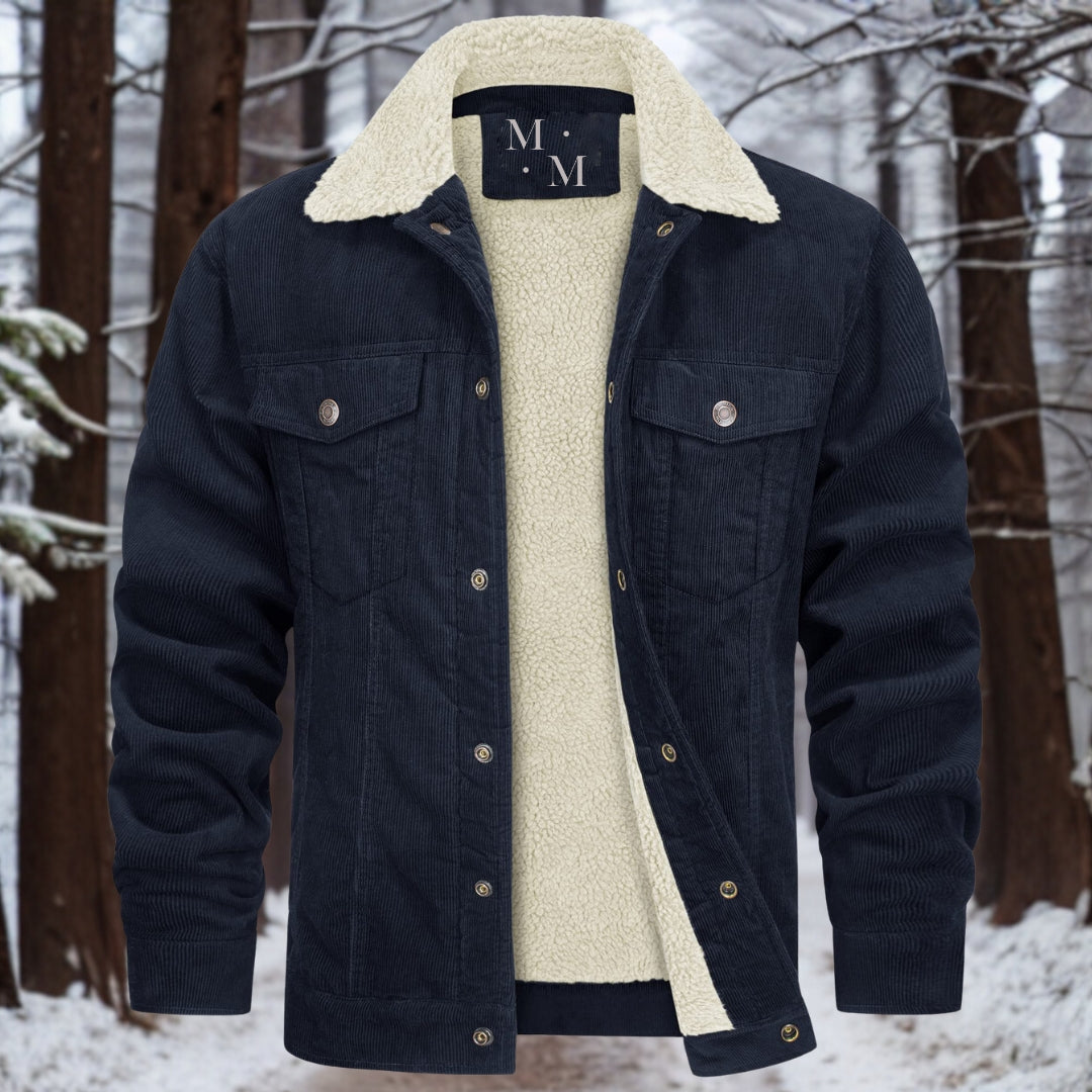 Men's Fleece-Lined Corduroy Winter Jacket - Warm, Stylish Outerwear for Cold Weather, Perfect for Casual and Outdoor Activities
