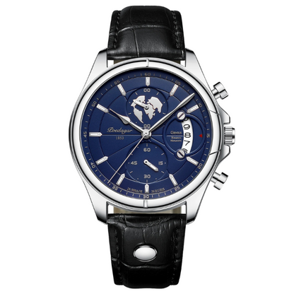 Men’s Round Chronograph Watch – Leather Strap with Luminous Calendar
