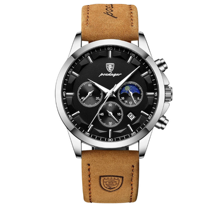 Men’s Luxury Chronograph Quartz Watch – Leather Strap with Luminous Hands
