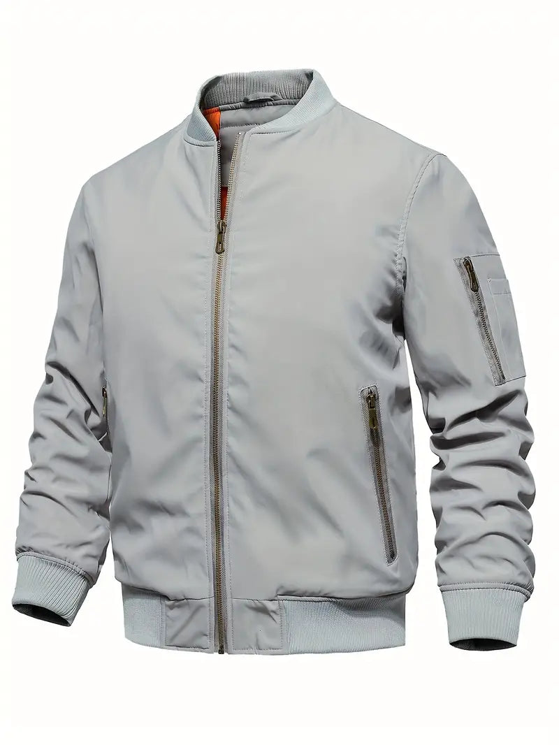 Men's Stylish Bomber Jacket with Ribbed Cuffs & Hem - Trendy Outerwear for Casual & Smart Looks