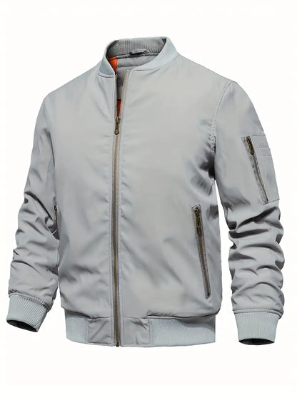 Men's Stylish Bomber Jacket with Ribbed Cuffs & Hem - Trendy Outerwear for Casual & Smart Looks