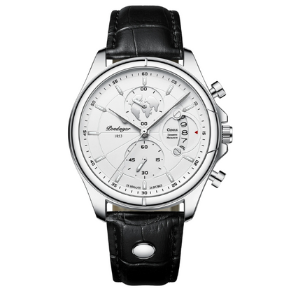 Men’s Round Chronograph Watch – Leather Strap with Luminous Calendar