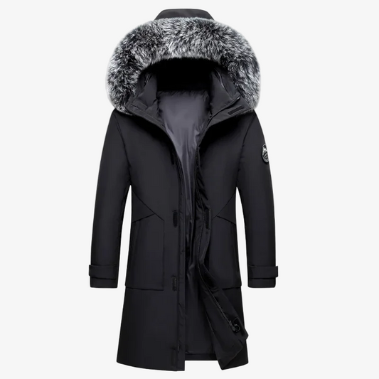 Men's Long Winter Coat with Faux Fur Hood - Stylish, Warm, and Weather-Resistant Outerwear for Cold Weather Adventures