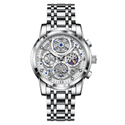 Men’s Round Chronograph Watch – Stainless Steel Strap with Luminous Display