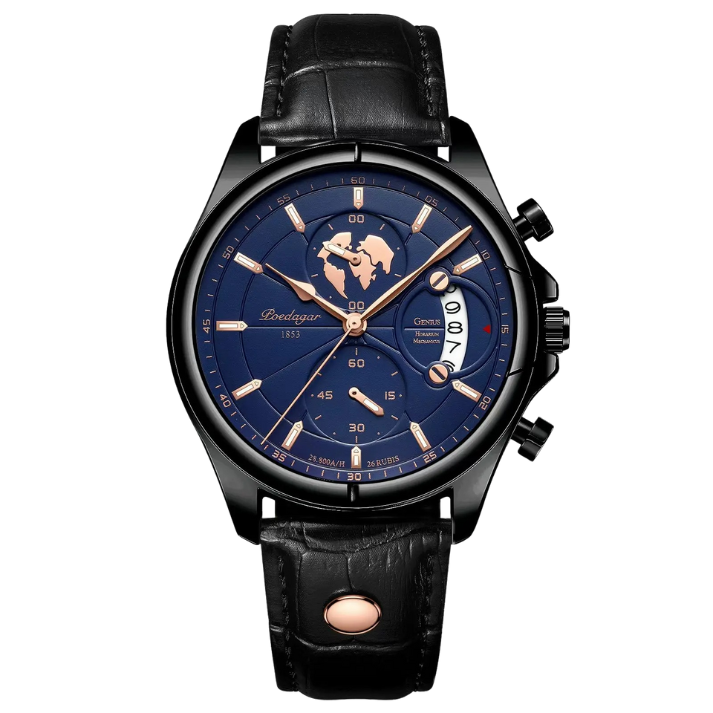 Men’s Round Chronograph Watch – Leather Strap with Luminous Calendar