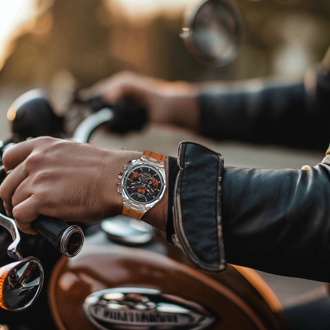 Automatic Skeleton Watch with Rugged Stainless Steel Case and 30M Water Resistance – Limited Edition Timepiece for Road Warriors 3