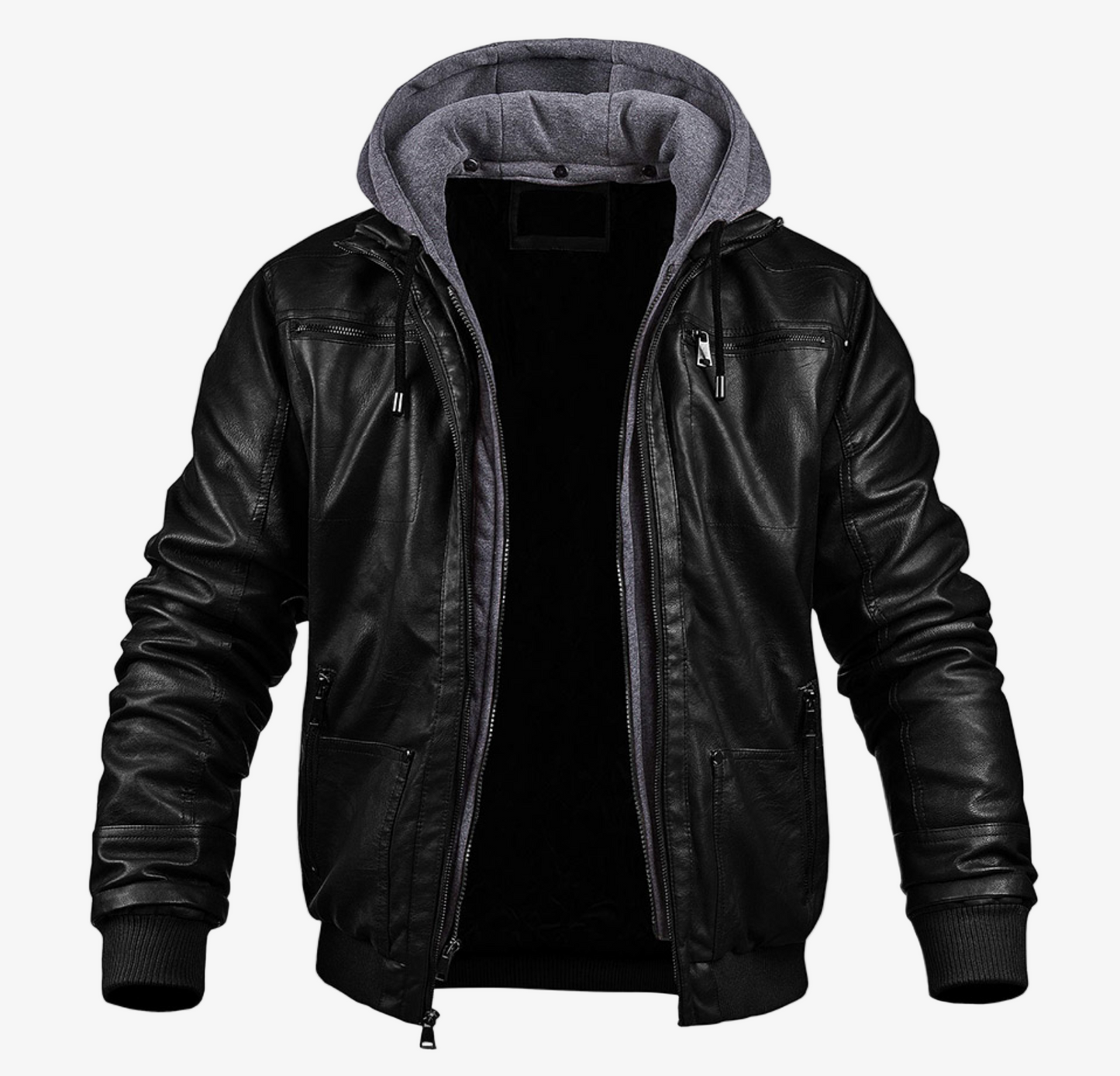 Stylish Men's Leather Bomber Jacket with Hood - Premium Quality, Trendy Design for Casual and Outdoor Wear