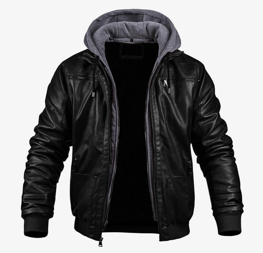 Stylish Men's Leather Bomber Jacket with Hood - Premium Quality, Trendy Design for Casual and Outdoor Wear