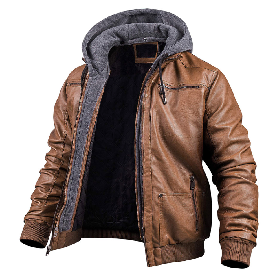 Stylish Men's Leather Bomber Jacket with Hood - Premium Quality, Trendy Design for Casual and Outdoor Wear