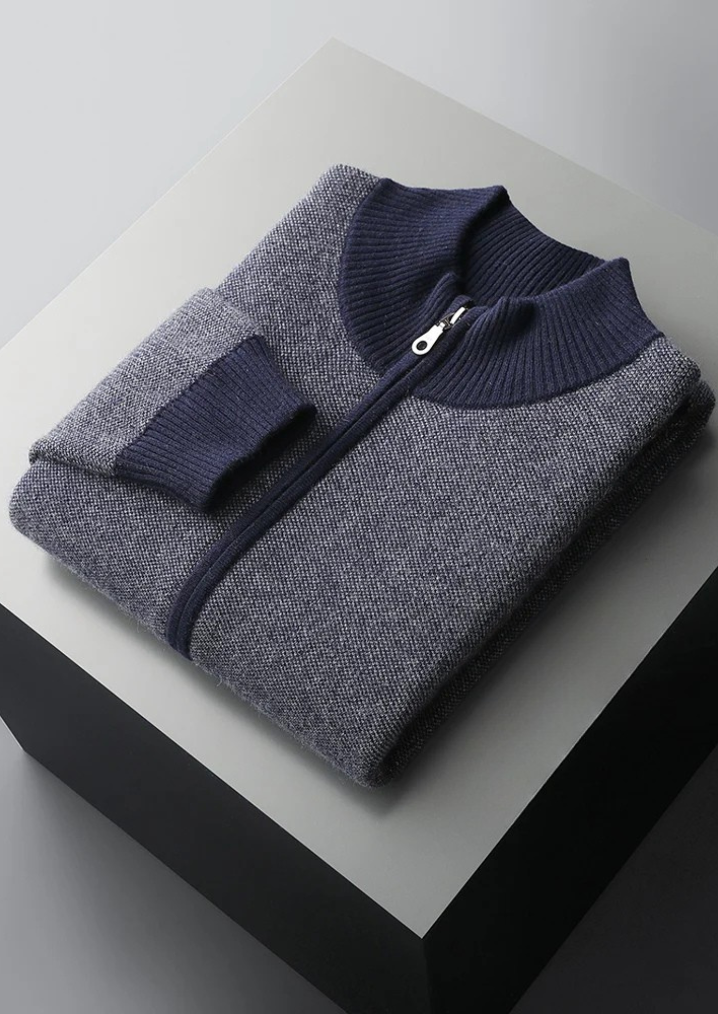 Cashmere Cardigan Black Jacquard Zip 1