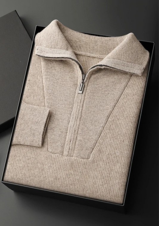 Cashmere Sweater Grey Ribbed Half-Zip 0