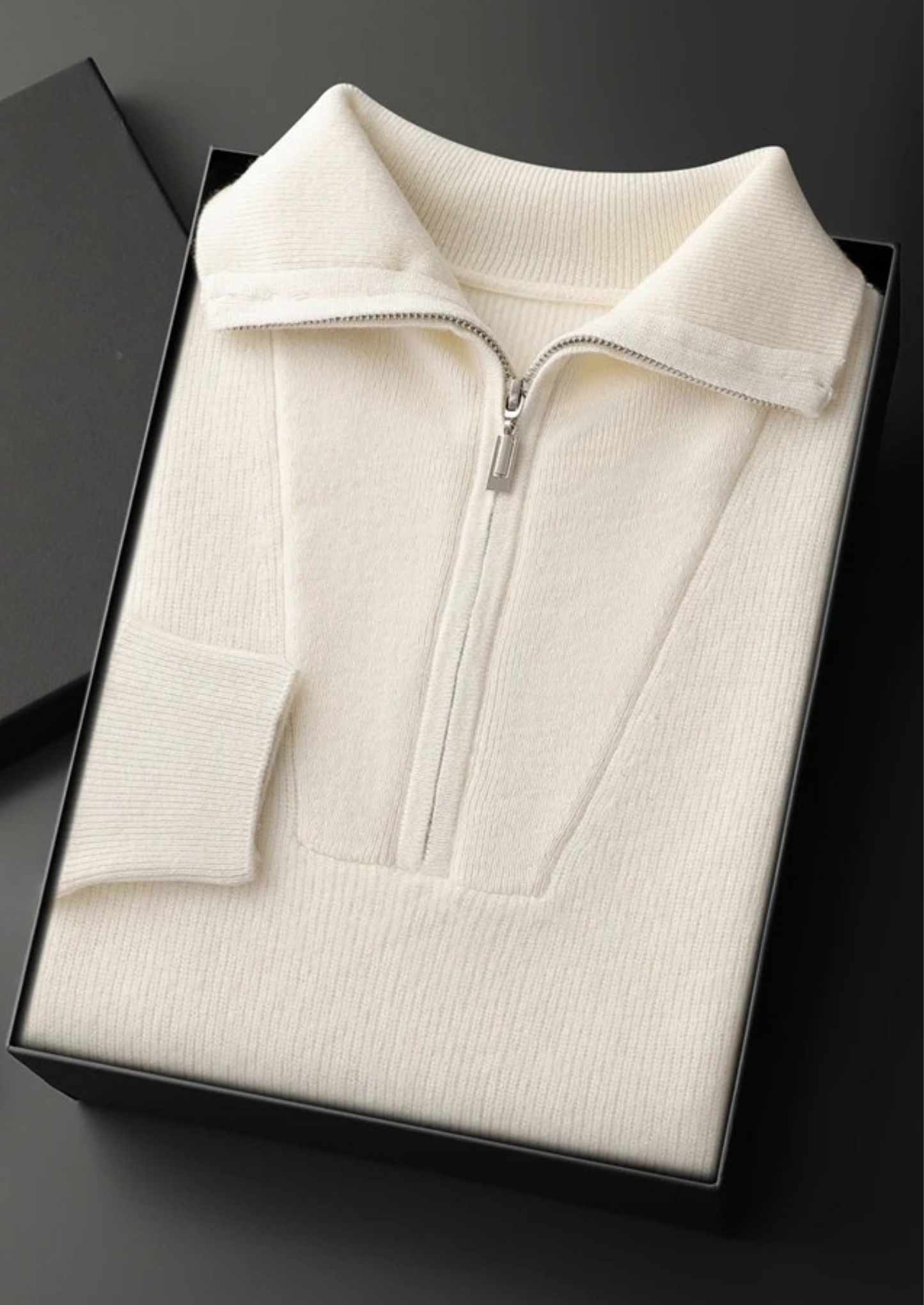 Cashmere Sweater Grey Ribbed Half-Zip 3