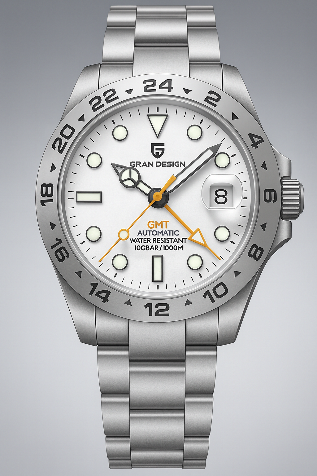 Men's Automatic Mechanical GMT Watch with Sapphire Crystal, Stainless Steel, Luminous BGW-9 Features