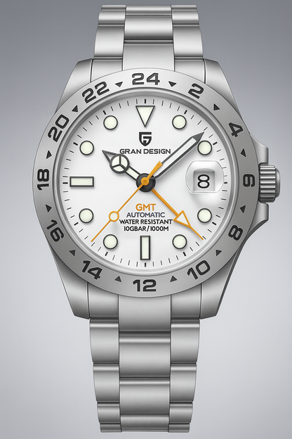 Men's Automatic Mechanical GMT Watch with Sapphire Crystal, Stainless Steel, Luminous BGW-9 Features