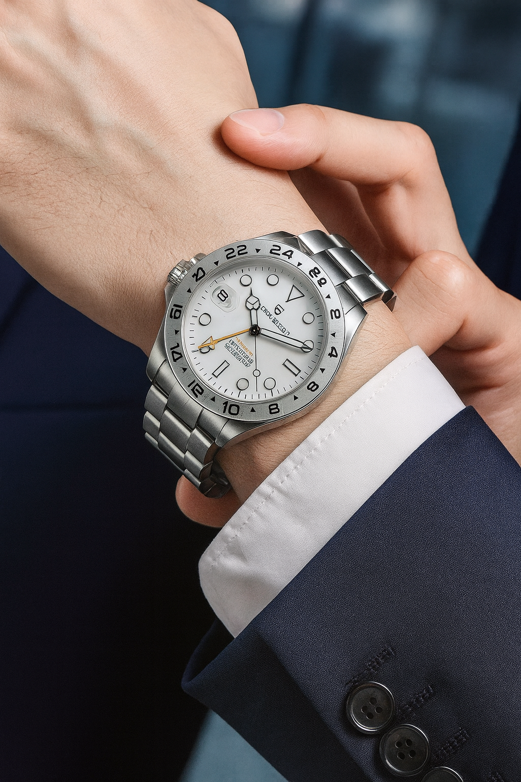 Men's Automatic Mechanical GMT Watch with Sapphire Crystal, Stainless Steel, Luminous BGW-9 Features