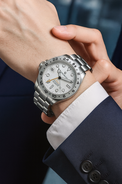 Men's Automatic Mechanical GMT Watch with Sapphire Crystal, Stainless Steel, Luminous BGW-9 Features