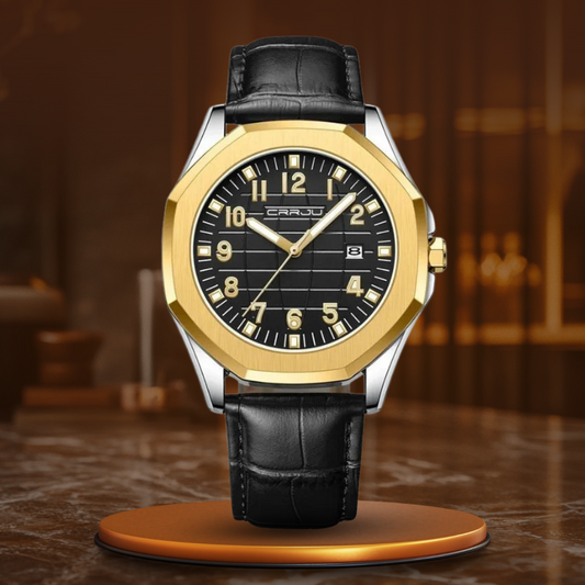 Classic Men's Quartz Watch with Leather Strap – Water-Resistant, Stylish Design, Calendar Feature