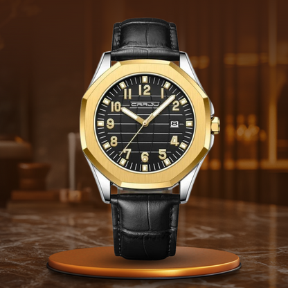 Classic Men's Quartz Watch with Leather Strap – Water-Resistant, Stylish Design, Calendar Feature