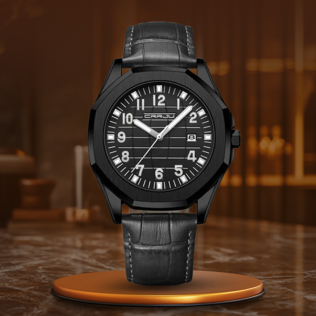 Classic Men's Quartz Watch with Leather Strap – Water-Resistant, Stylish Design, Calendar Feature