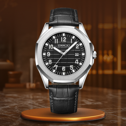 Classic Men's Quartz Watch with Leather Strap – Water-Resistant, Stylish Design, Calendar Feature