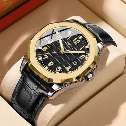 Classic Men's Quartz Watch with Leather Strap – Water-Resistant, Stylish Design, Calendar Feature