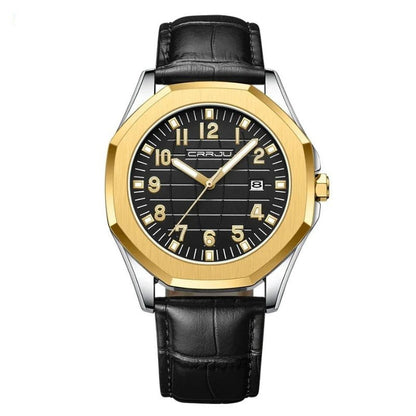 Classic Men's Quartz Watch with Leather Strap – Water-Resistant, Stylish Design, Calendar Feature