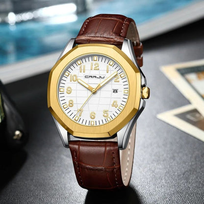 Classic Men's Quartz Watch with Leather Strap – Water-Resistant, Stylish Design, Calendar Feature